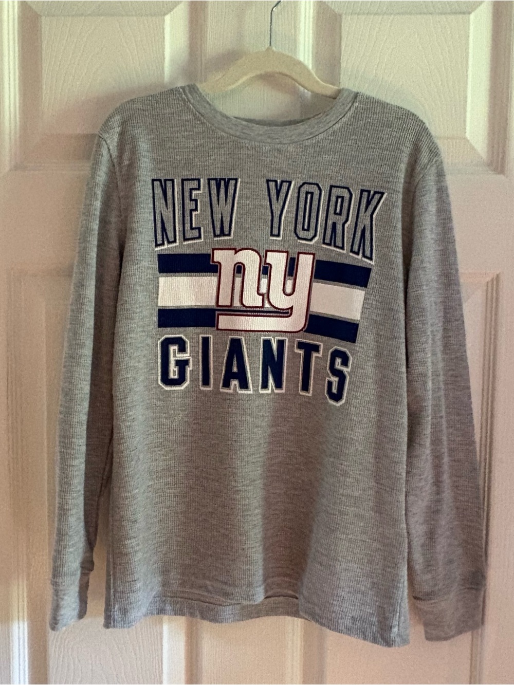 NFL Team Apparel Boys New York Giants Waffle Thermal Long Sleeve Shirt Gray M